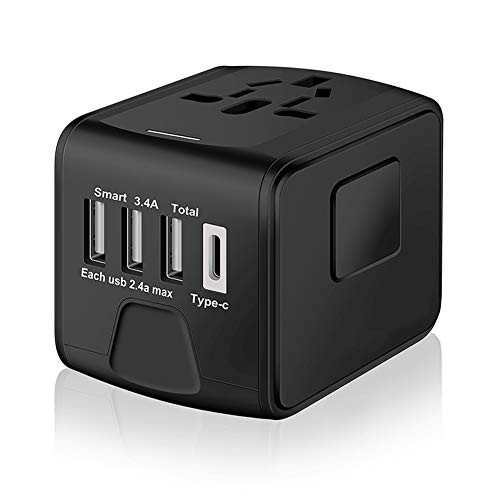  Universal International Travel Power Adapter W/ High Speed 2.4A USB, Black