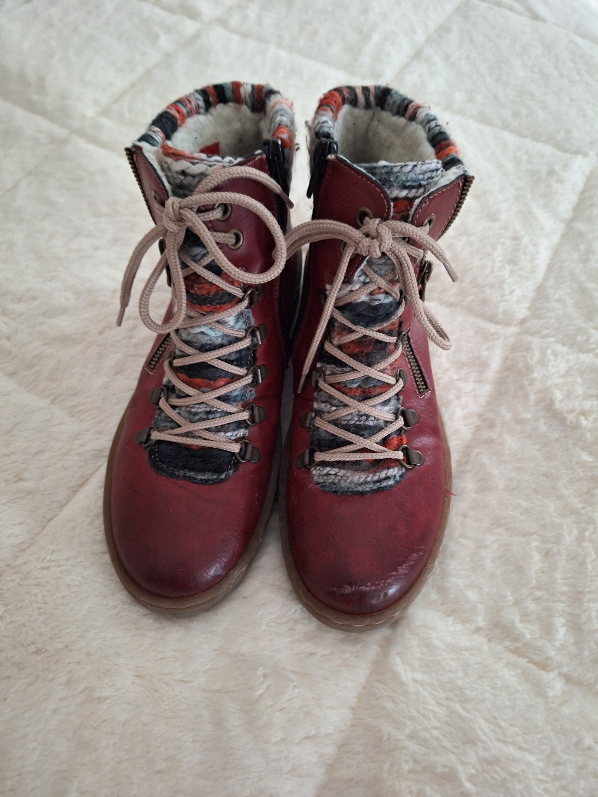 Reiker Maroon Wool Accent Ankle Boots Ladies 8/39