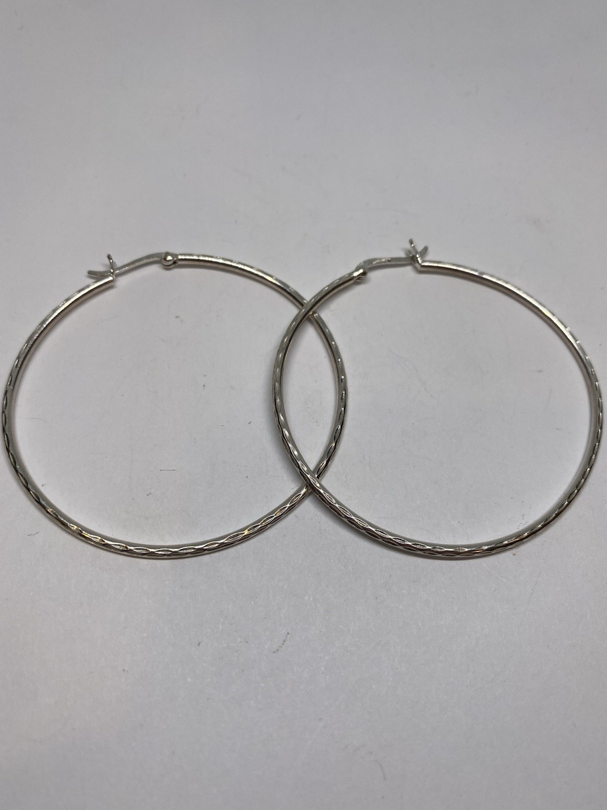 5g 925 STERLING SILVER 2” RIBBED EDGE HOOP FINE JEWELRY EARRINGS STAMPED