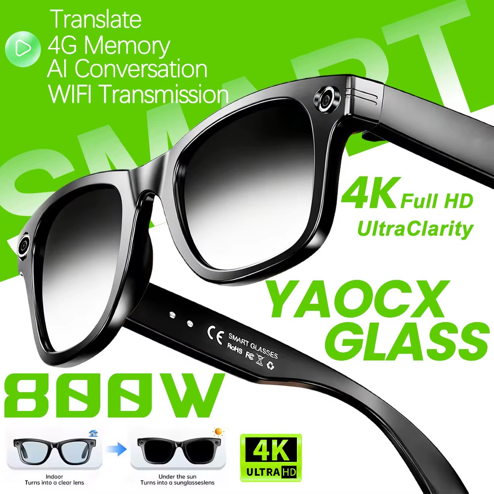 2026 800W 4K UHD Camera Smart AI Glasses Recording Videos Photo Recognition Al V