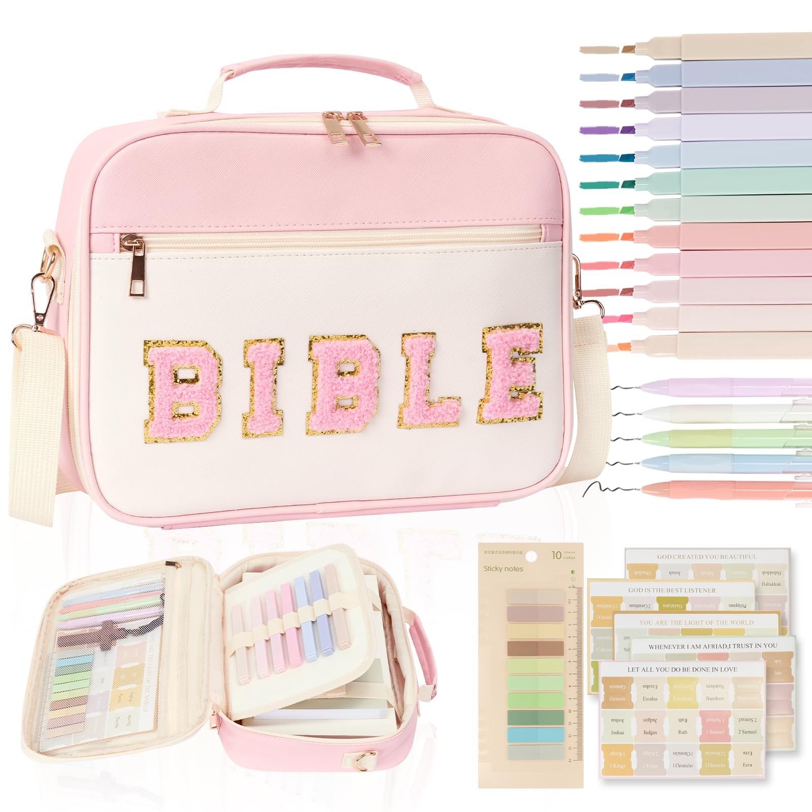 Bible Cover Case for Bible Study Supplies Large Preppy Chenille Pink Leather ...