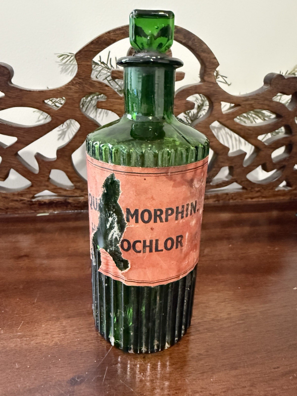 Antique Poison Bottle Victorian Apothecary Pharmacy Emerald Green Morpheus 6”Jar