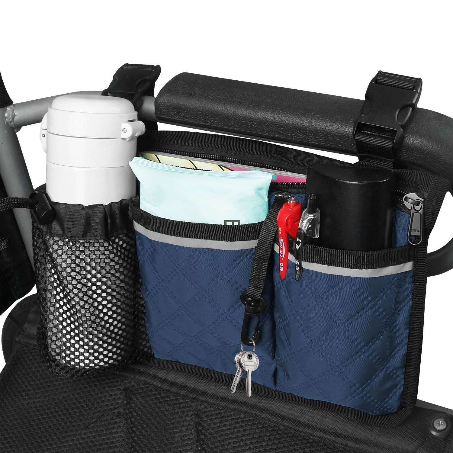 Wheelchair Bag with Cup Holder, Wheelchair Accessories Armrest Side Bag Multi...