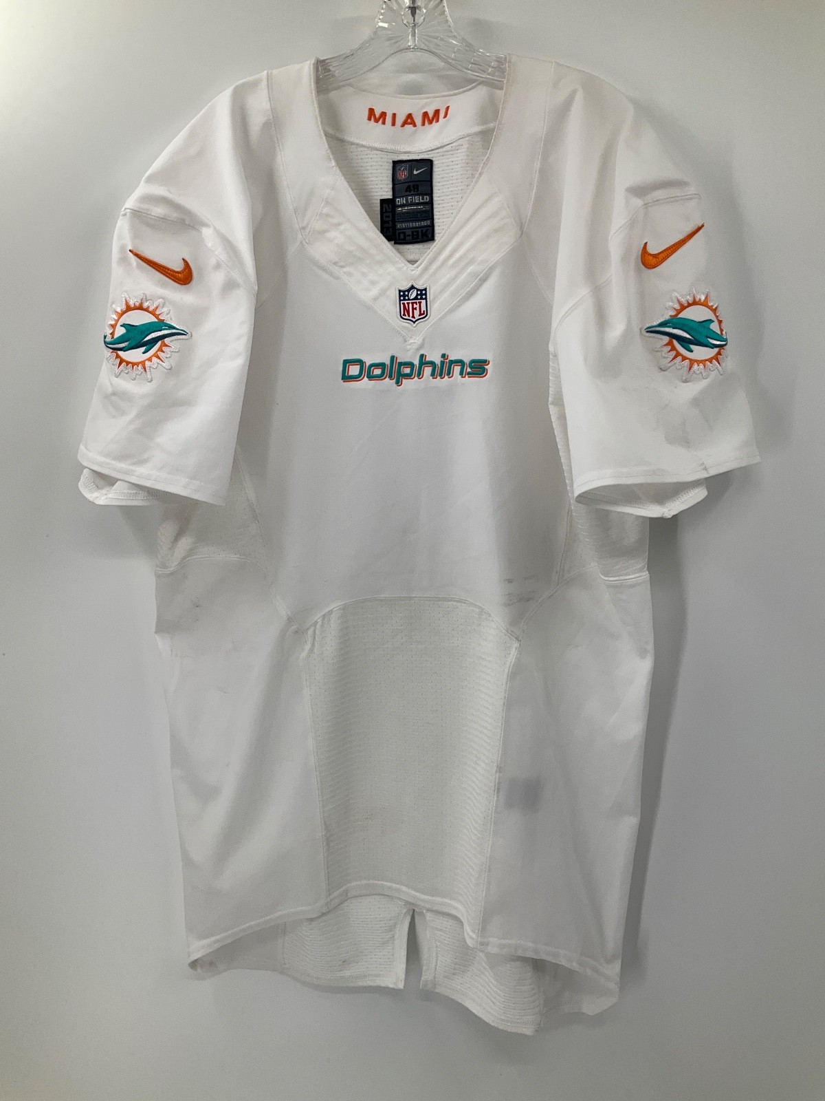 MIAMI DOLPHINS NIKE GAME USED TEAM ISSUED WHITE SAMPLE JERSEY SIZE:48 YEAR:2013