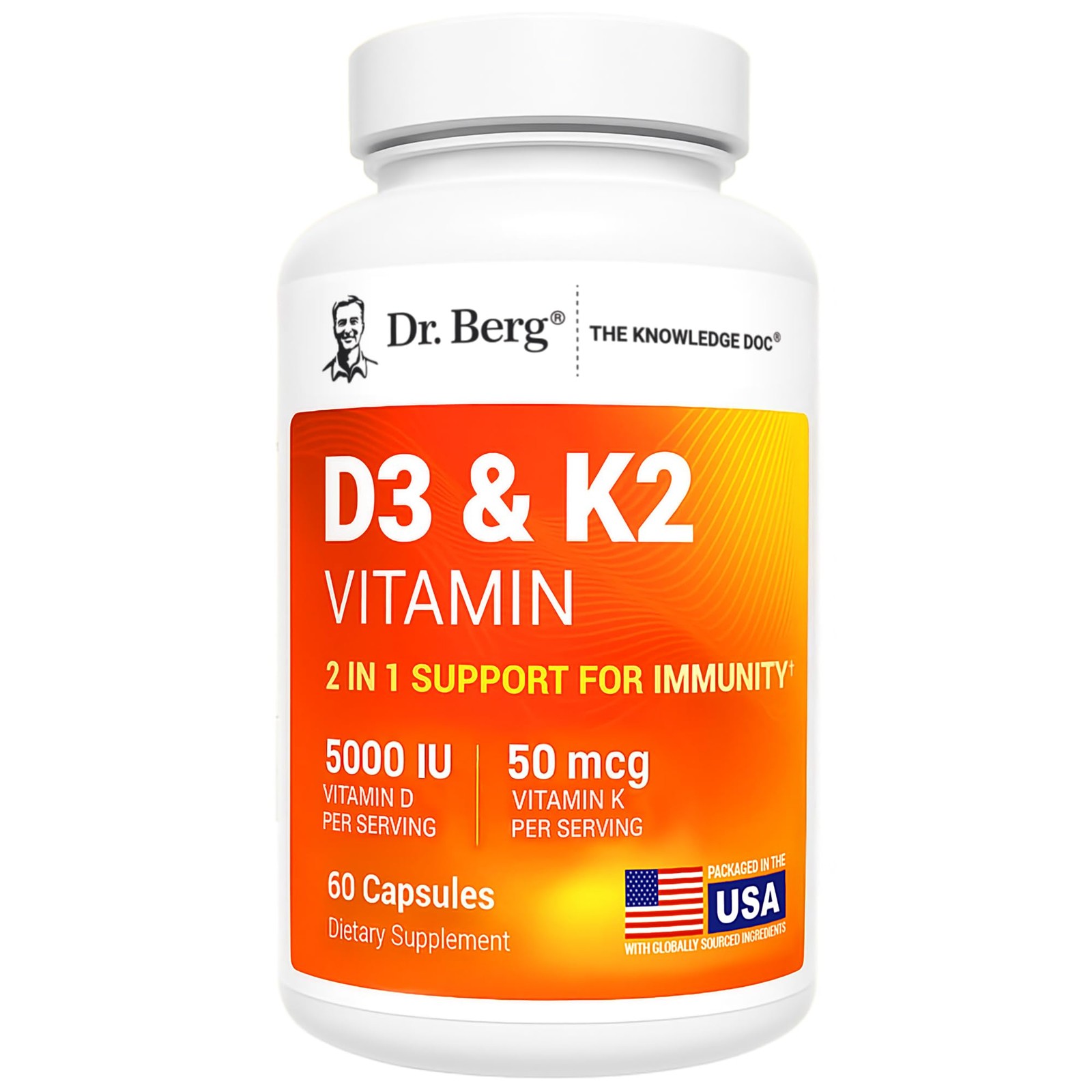 Dr. Berg Vitamin D3 & K2 5,000 IU + MK-7 – 60 Capsules – 60 Count (Pack of 1) 