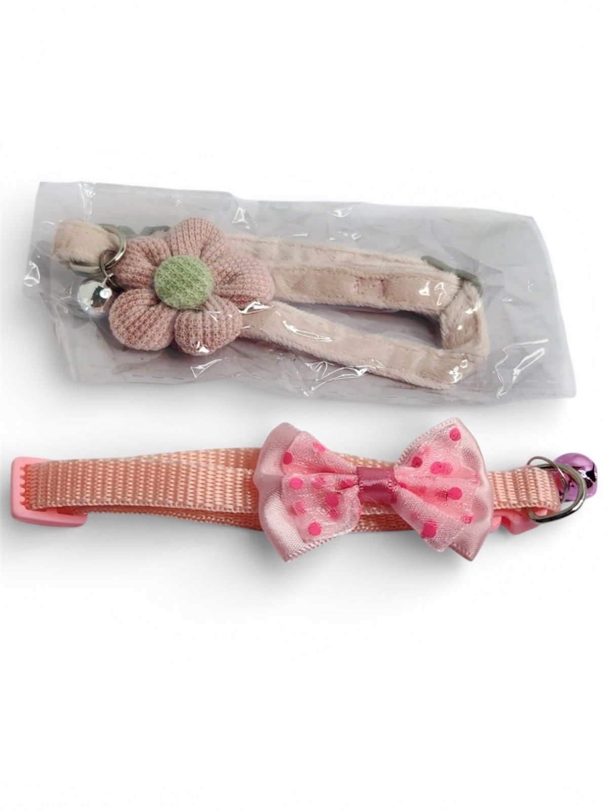 New Pink Cat Collars Adjustable Safety Breakaway Bell Bow Flower Lot Of 2