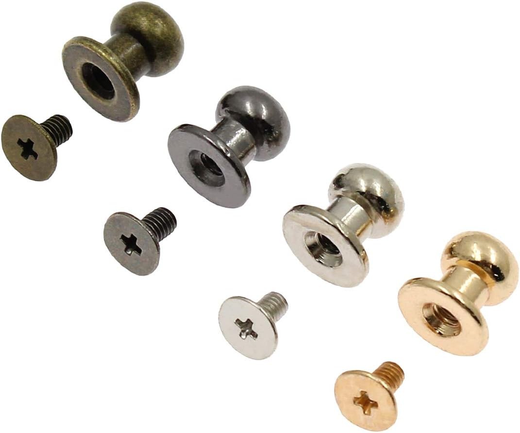 60 Sets Chicago 8mm Round Head Button Phillips Screw Stud Rivet, 4 Colors Leathe