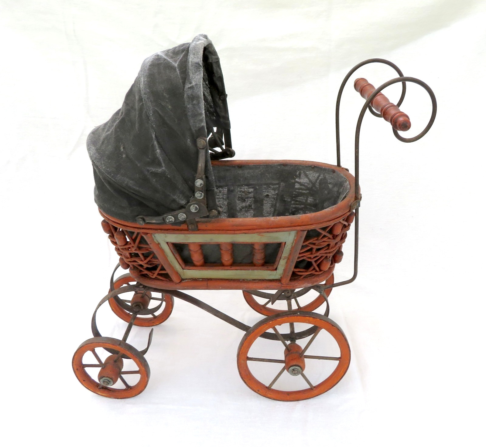 Vintage Antique Victorian Doll Buggy Stroller Pram Carriage Wicker Rattan