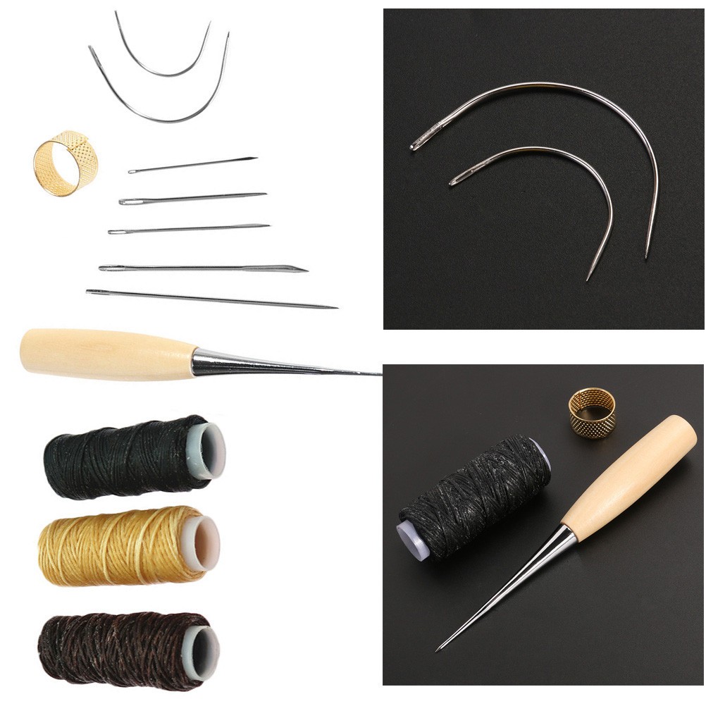  12 Pcs Heavy Duty Sewing Kit Handle Wood Tool for Basic Leatherworking