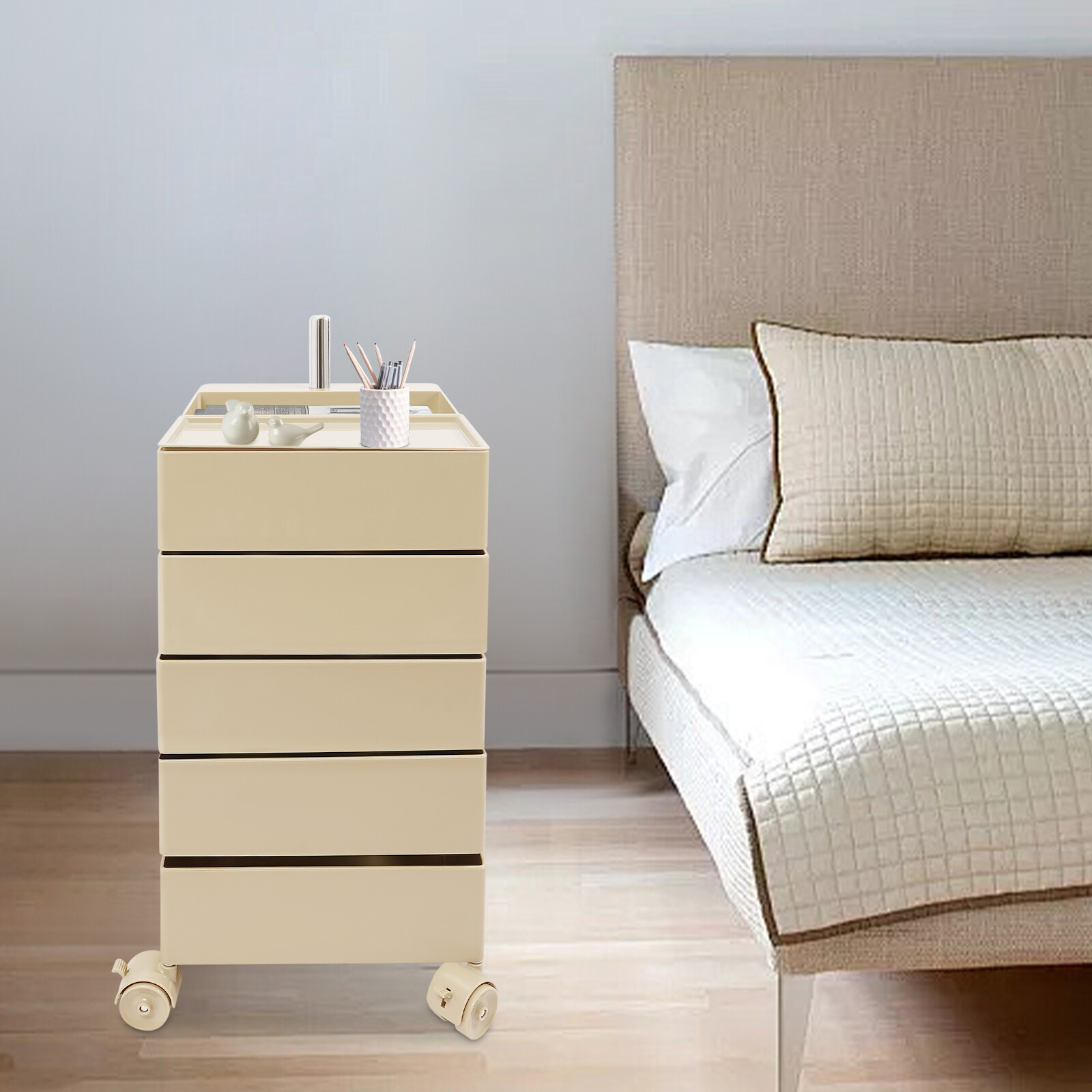 360° Rotating Sofa Side Cabinet, Storage Cabinet Bedside Table, Rotating Storage