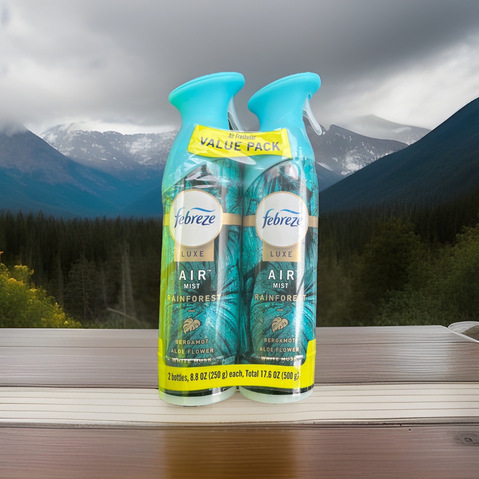 Lot Of 2 Febreze Luxe Air Mist Room Freshening Sprays, Rainforest, 8.8oz Each.