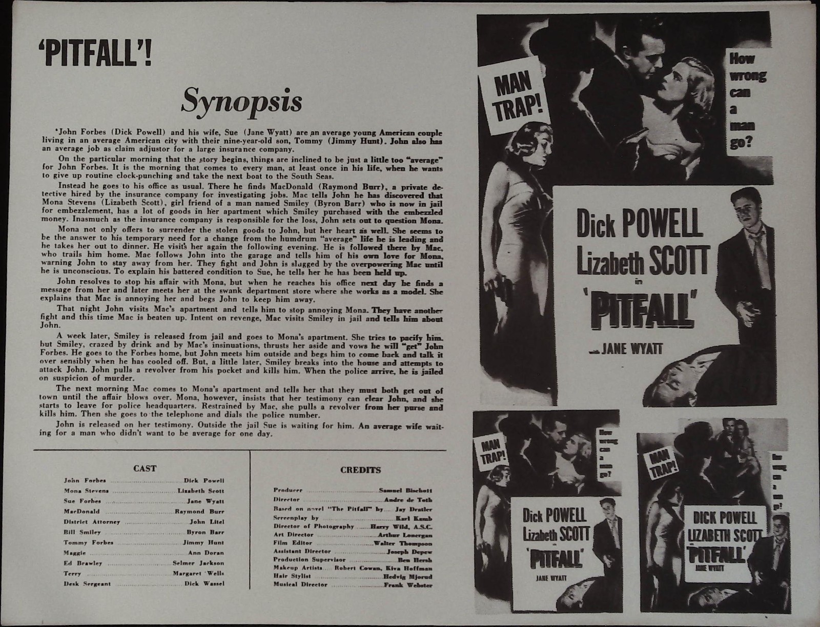 Pitfall Local Theater Herald 1948 Dick Powell & Elisabeth Scott, film noir!