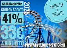 Coupon voucher 41% discount Gardaland €33 per ticket for 4 people 