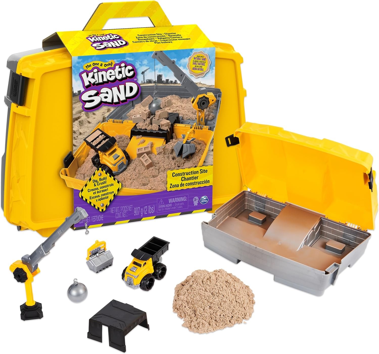 , Construction Site Folding Sandbox with 2lbs Play Sand & Toy Truck, Sensory Toy