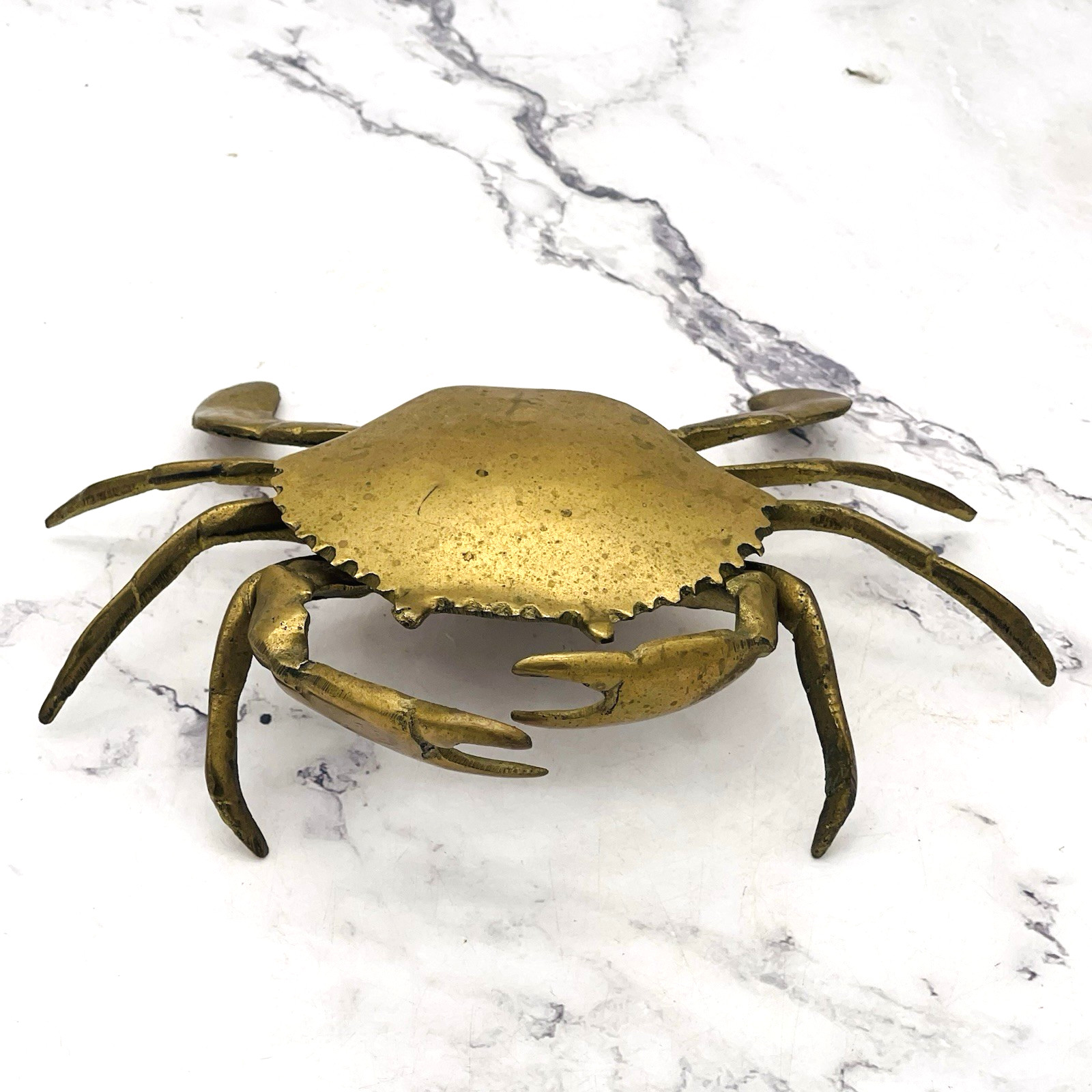 Vintage Brass Crab Movable Hinged Lid Trinket Box Ashtray Dish Antique Decor