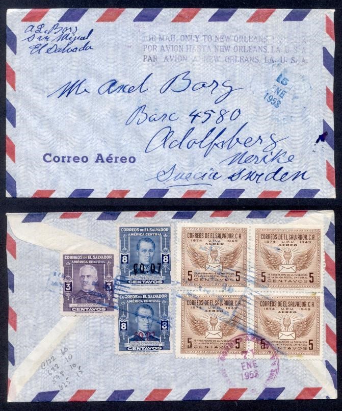 SALVADOR 1953 AIR TO NEW ORLEANDS TO SWEDEN