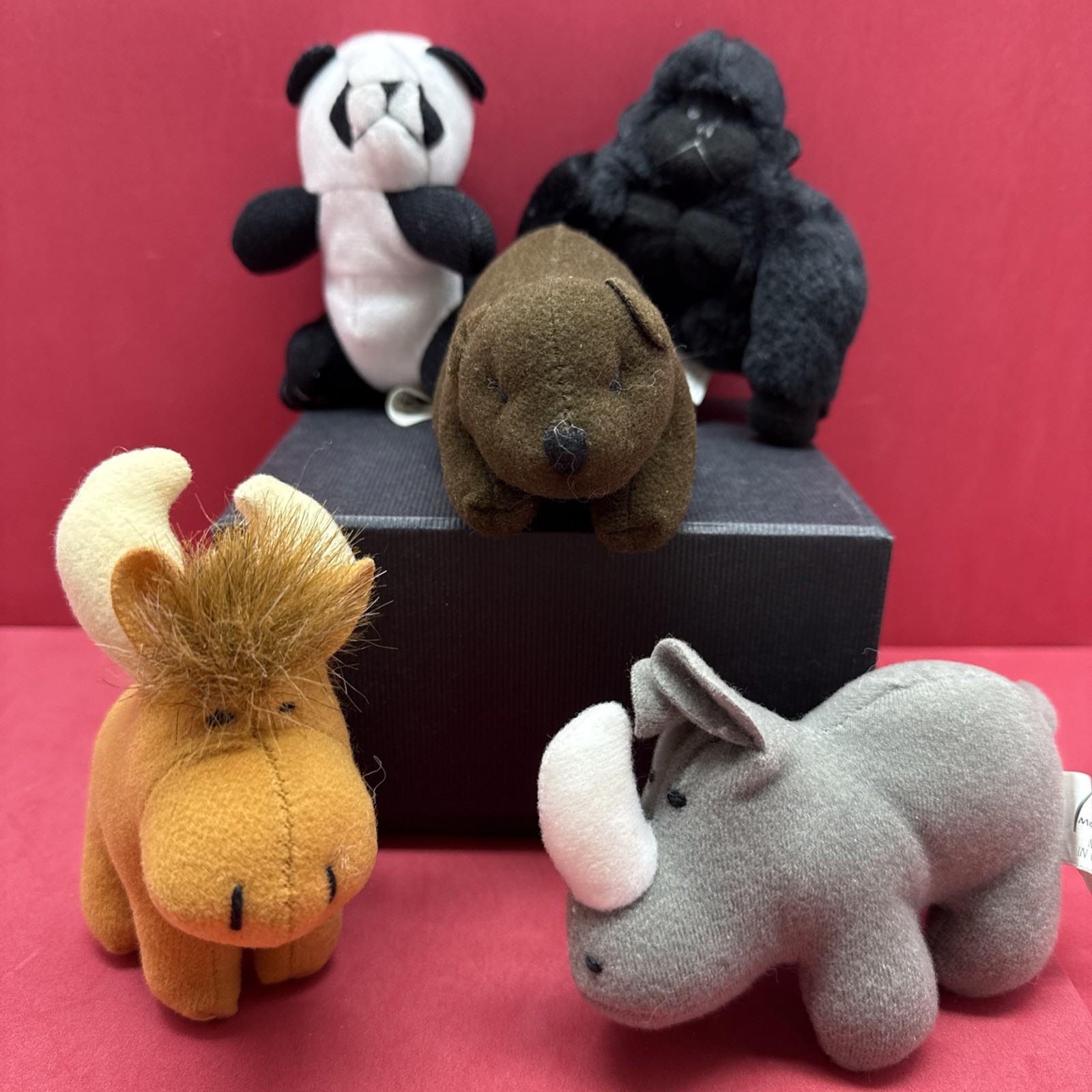 McDonalds 1997 Animal Pals Happy Meal Plush Rhino, Moose, Panda, Bear, Gorilla