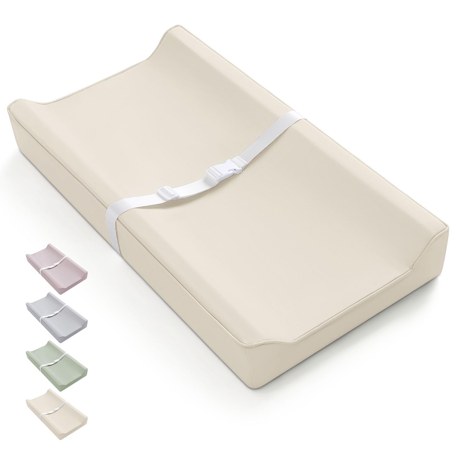 Vegan Leather Baby Changing Pad with Waterproof & Wipe-Clean PU Cover, Standa...