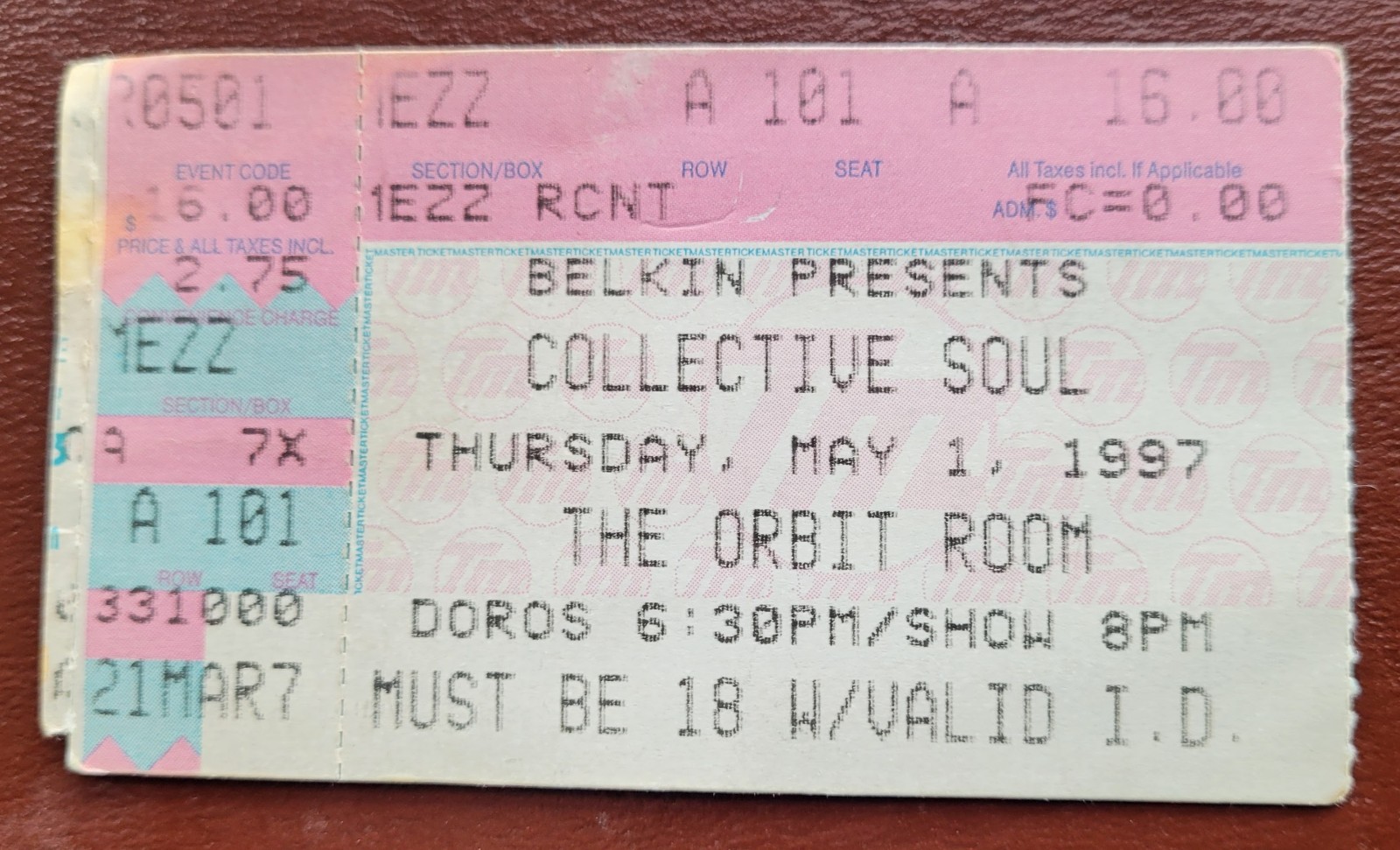 Collective Soul Concert Ticket Stub 1997 - The Orbit Room, Grand Rapids MI