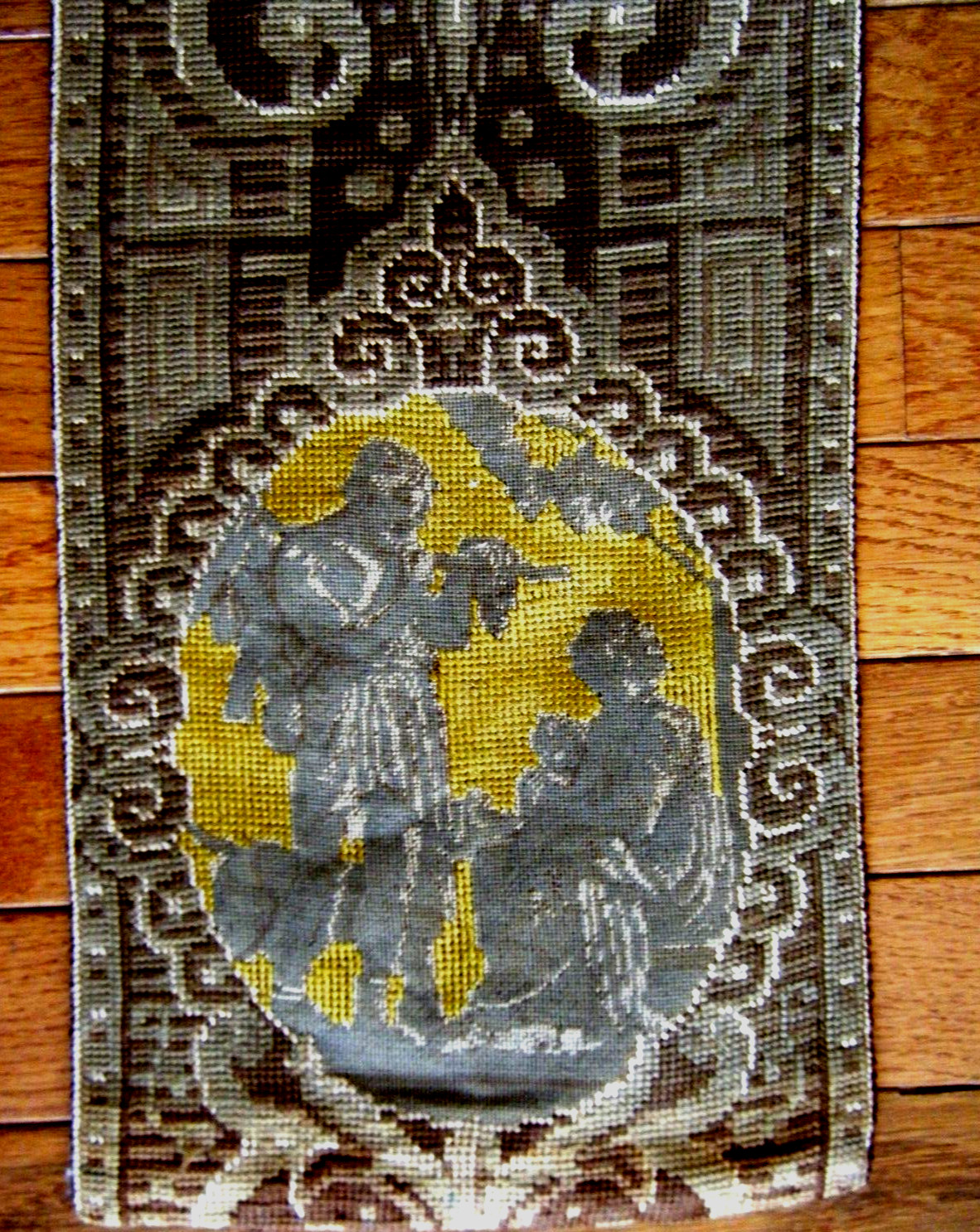 Antique 1860 petit point needlepoint tapestry Cameos Silhouettes Victorian art