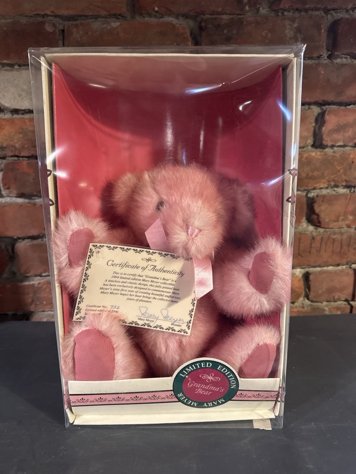 Mary Meyer Grandma’s Bear Limited Edition Pink Teddy Bear w/ Certificate & Box