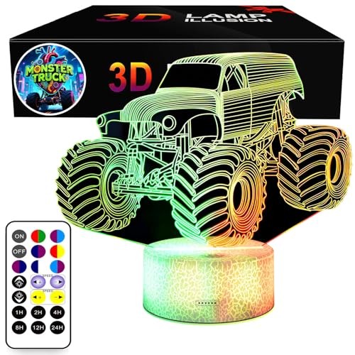 3D Night Lights for Kids, Monster Truck, Kids Night Lamp for Boys, Blue-2