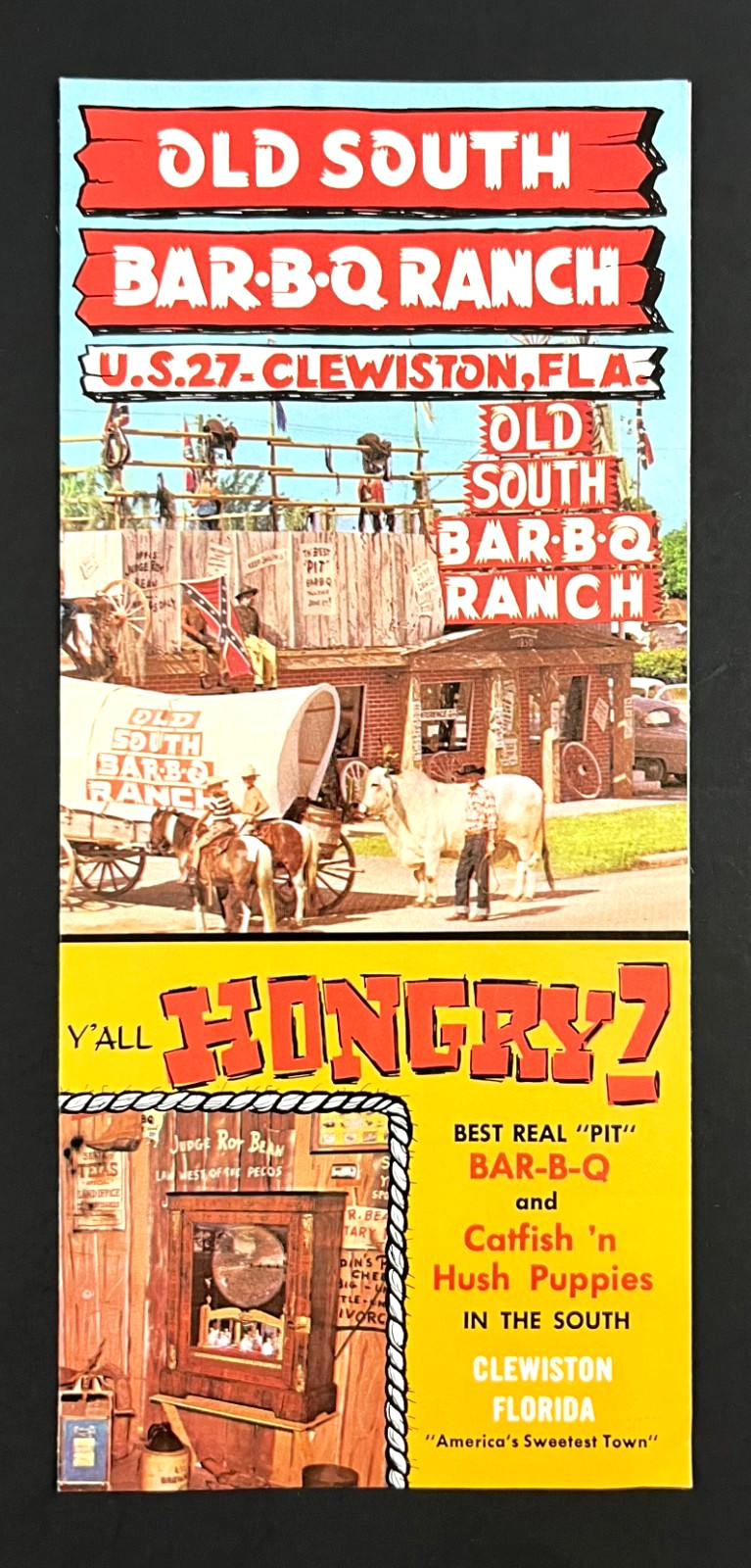 1960s Clewiston Florida Old South BBQ Ranch Restaurant Vintage Travel Brochure