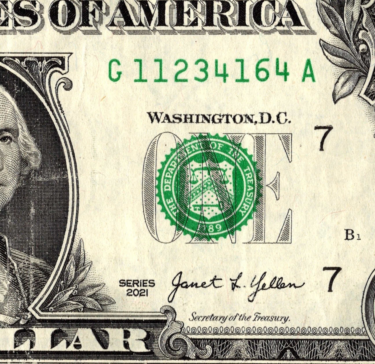 4 digit ladder Fancy Serial Number One Dollar Bill G11234164A