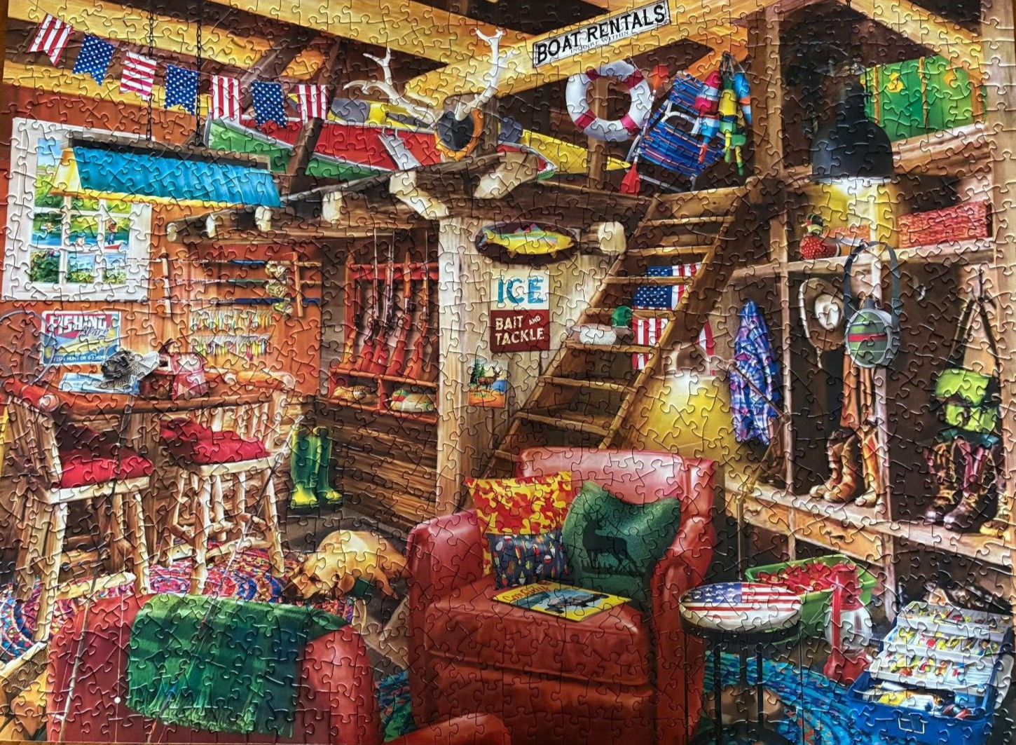 Master Pieces Man Cave 1000 Piece Jigsaw Puzzle Fish Hunt Hibernate #72303
