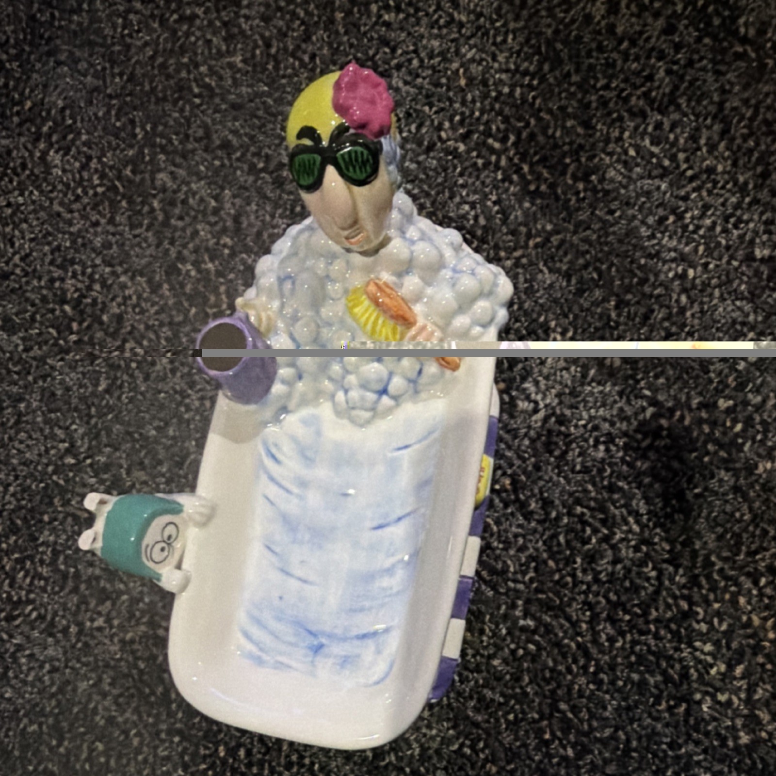 Shoebox Maxine Ceramic Multicolor Hand Painted Woman in Bathtub Figurine