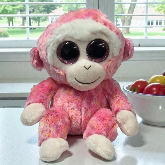 Ty Beanie Boos - "Ruby" the Pink Monkey Pink Glitter Eyes 6" Plush NWOT New