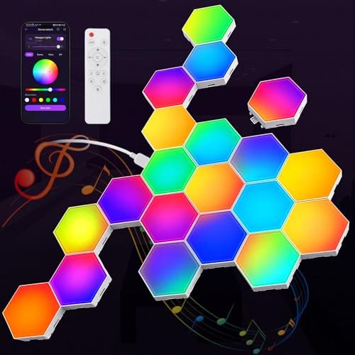 Hexagon LED Light Panels,RGB Gaming Light with App,Remote and Music 20ps