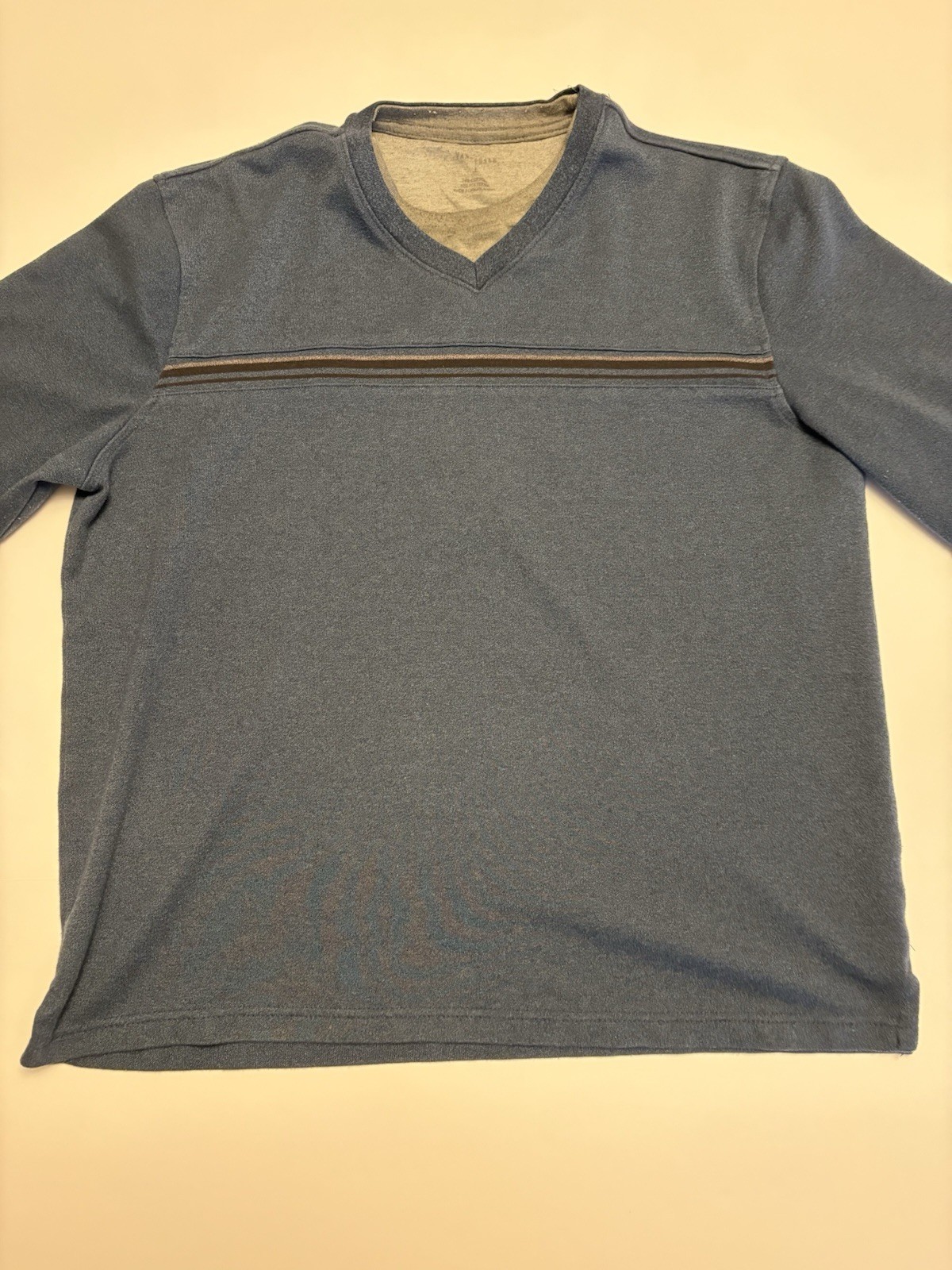 Van Heusen Mens Blue V Neck Long Sleeve Shirt Large Casual Lightweight Sweater