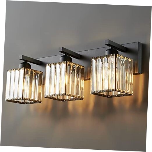 Modern Bathroom Vanity Lights Modern Black Crystal Wall 3-Light Black Straight