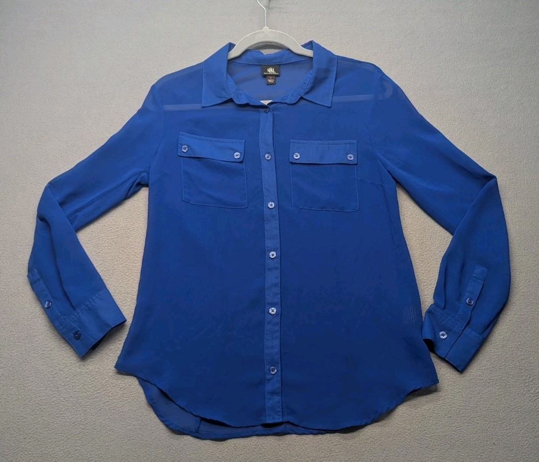 Rock & Republic Women's  Medium Sheer Long Sleeve Blue Button Up