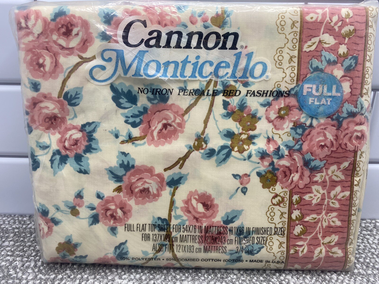 Cannon Monticello No Iron Percale Full Flat Top Sheet New VTG Sealed
