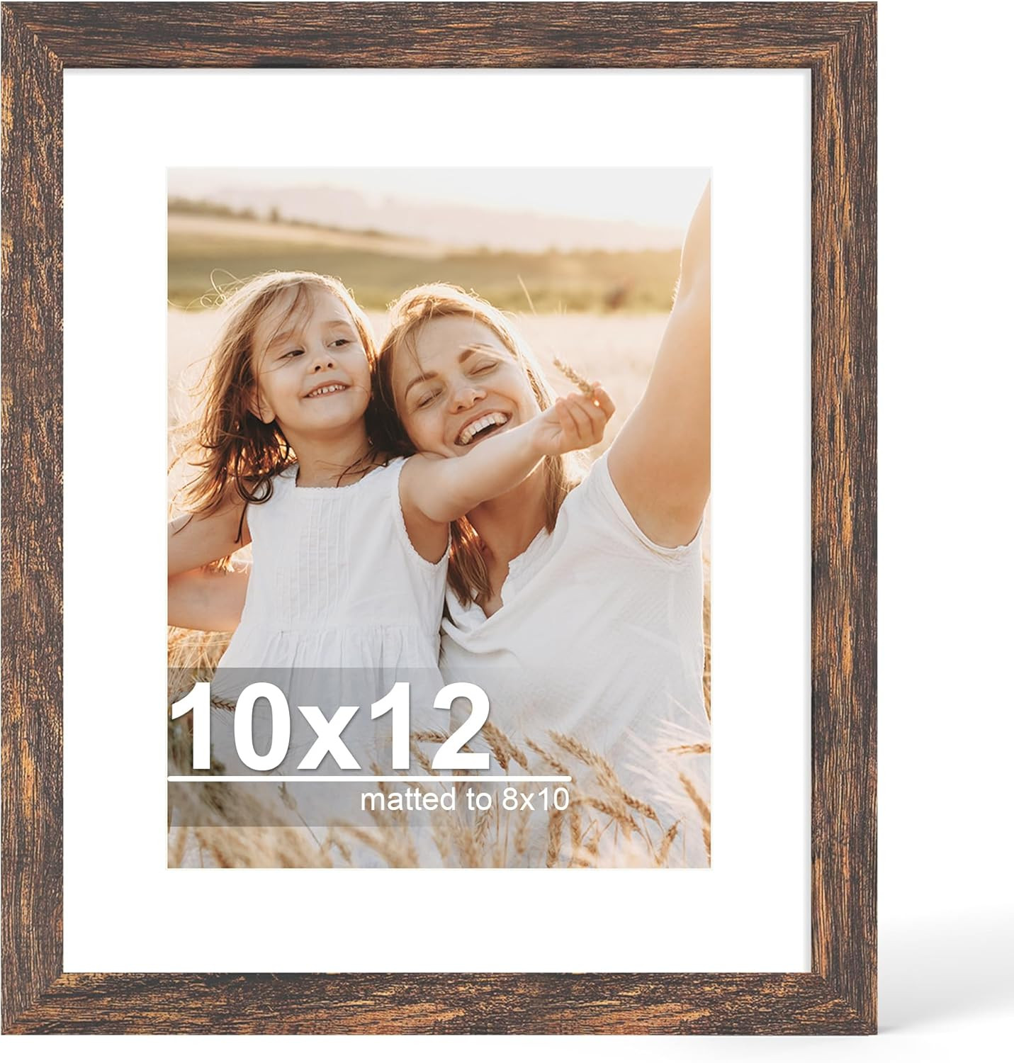 10x12 Picture Frame with Glass, Display Pictures 8x10 with Mat or 10 x 12 withou