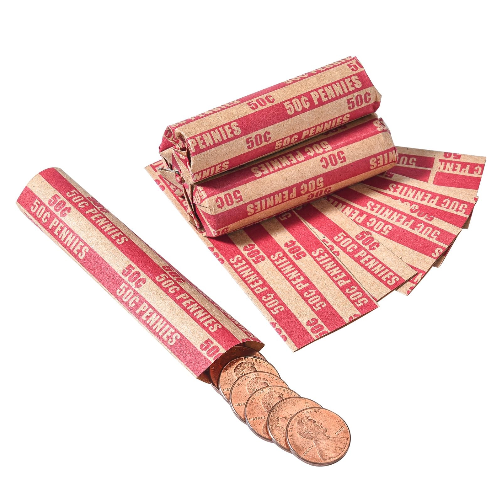 Penny Coin Wrappers Pennies Only Flat 1 Count (Pack of 100), Red Penny-100pcs 