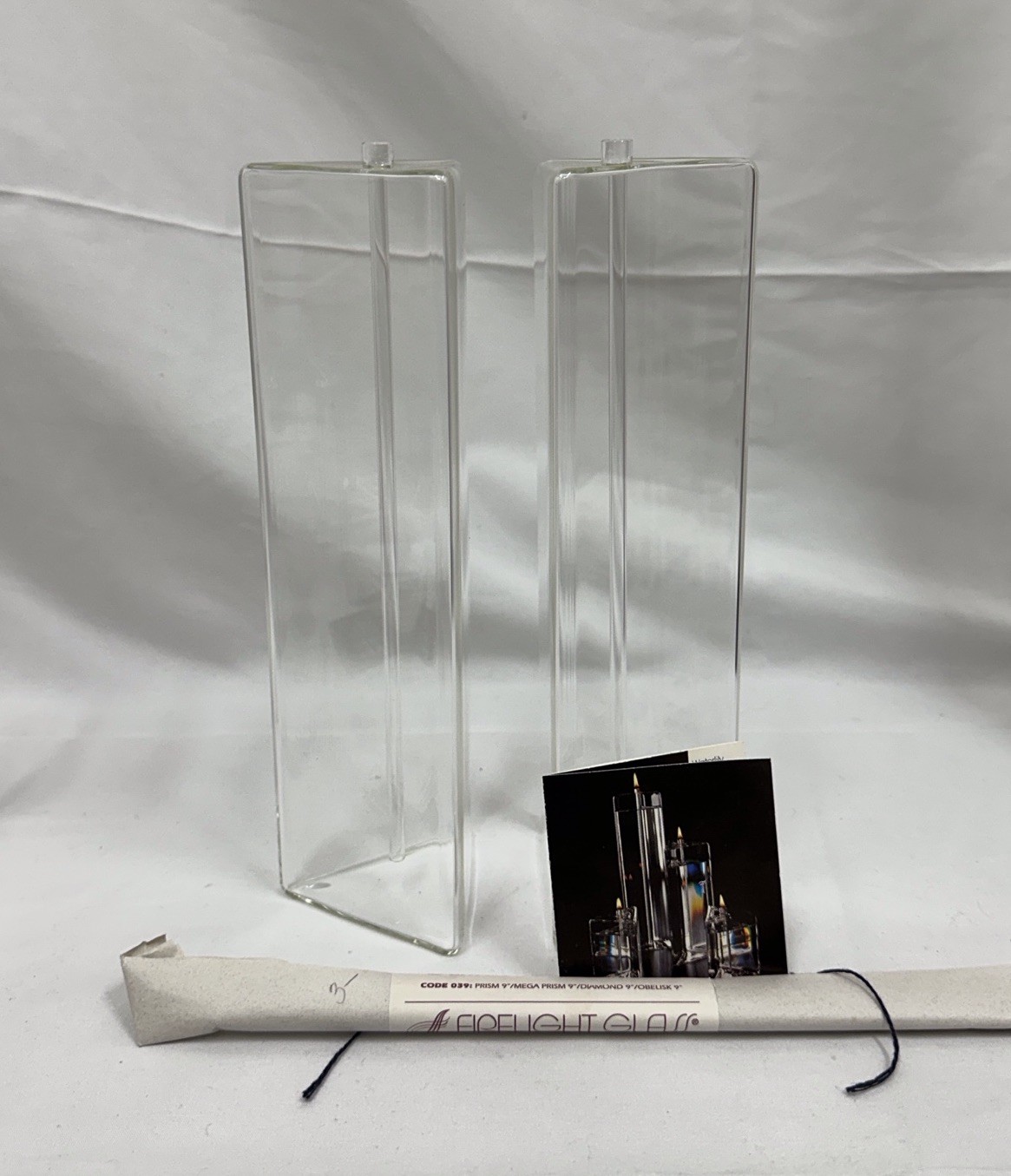 Firelight Glass Prism Hand Blown Glass Set Of  2 Diamond Oil Candle Lamp 9”