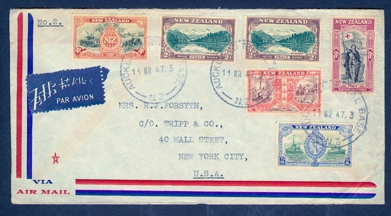 NEW ZEALAND 1947 AIRMAIL COMBO TO USA