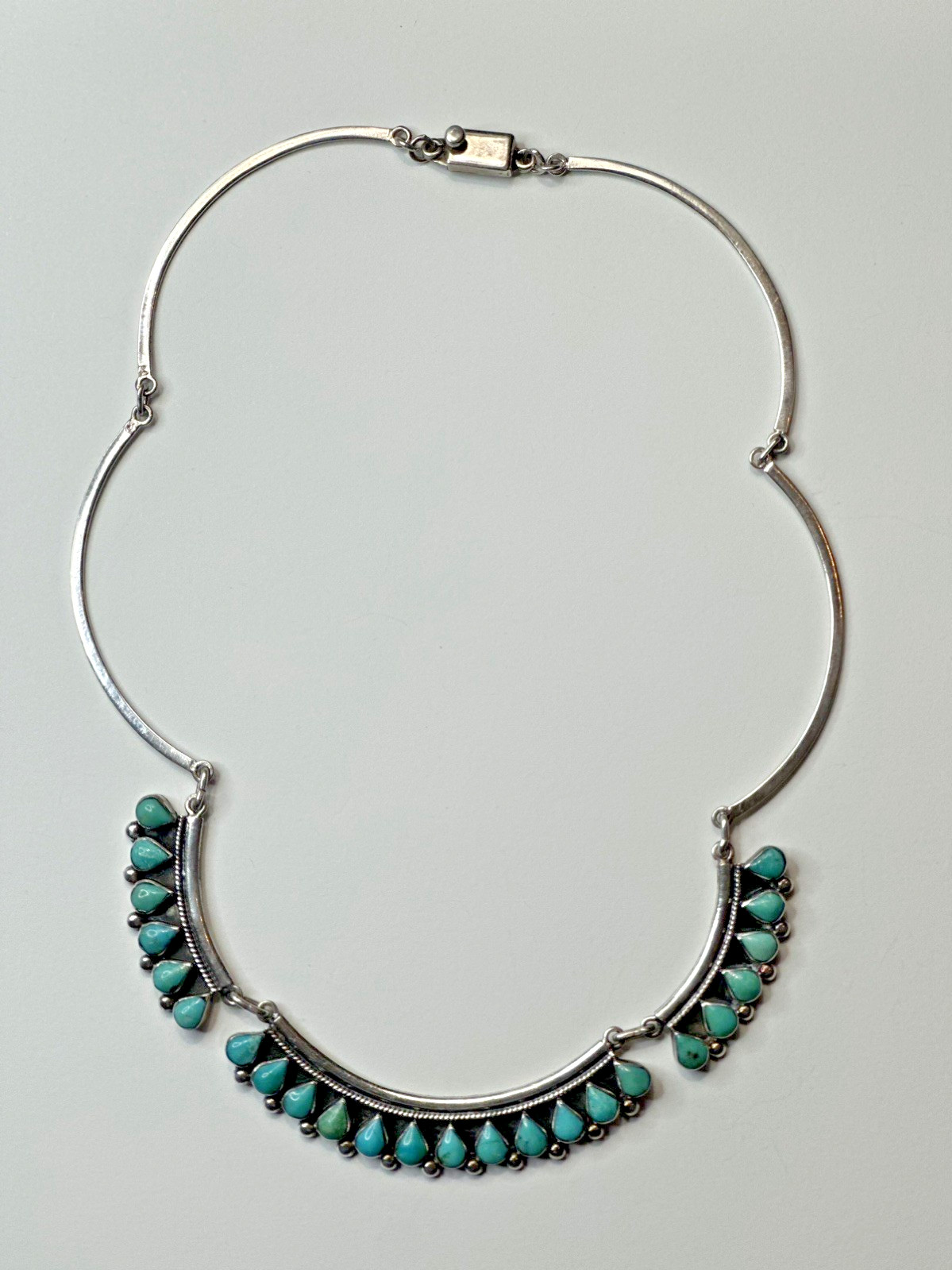 Vintage Rare Turquoise Stamped Mexico MM-34 925 Sterling Silver necklace