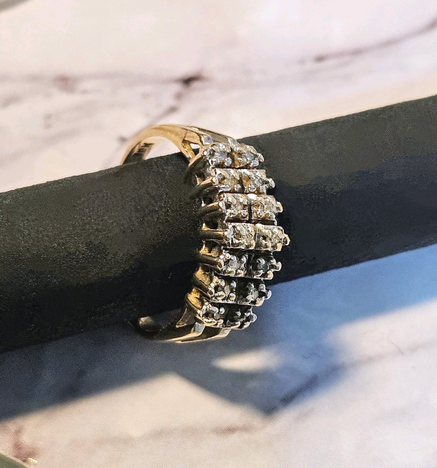 Sale, Vintage Womens 14 Diamond 10k Gold Cluster Band, Cocktail Ring, Size 4.5