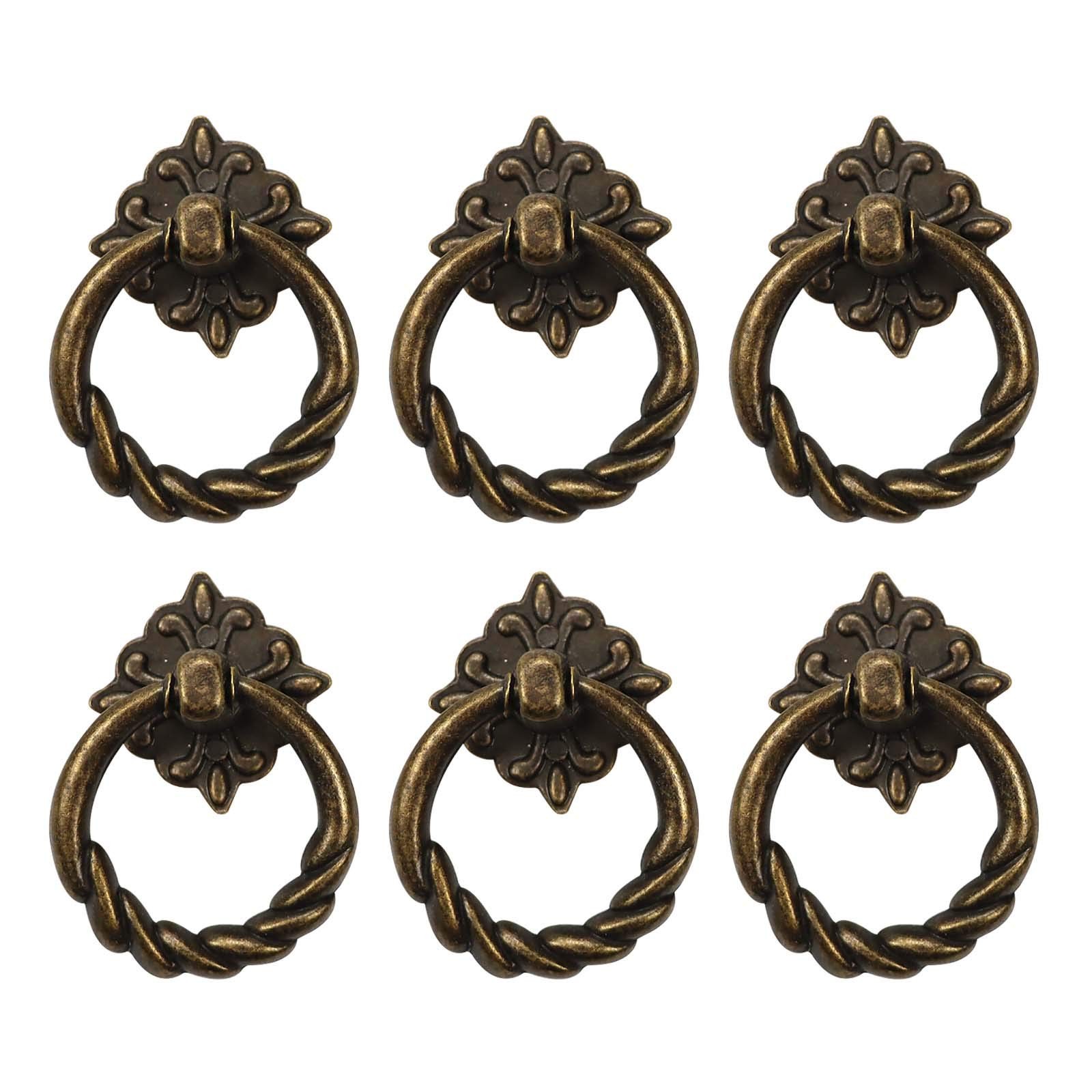 Chris.W 6pcs Vintage Bronze Drop Ring Knobs Pulls Handles for Dresser 