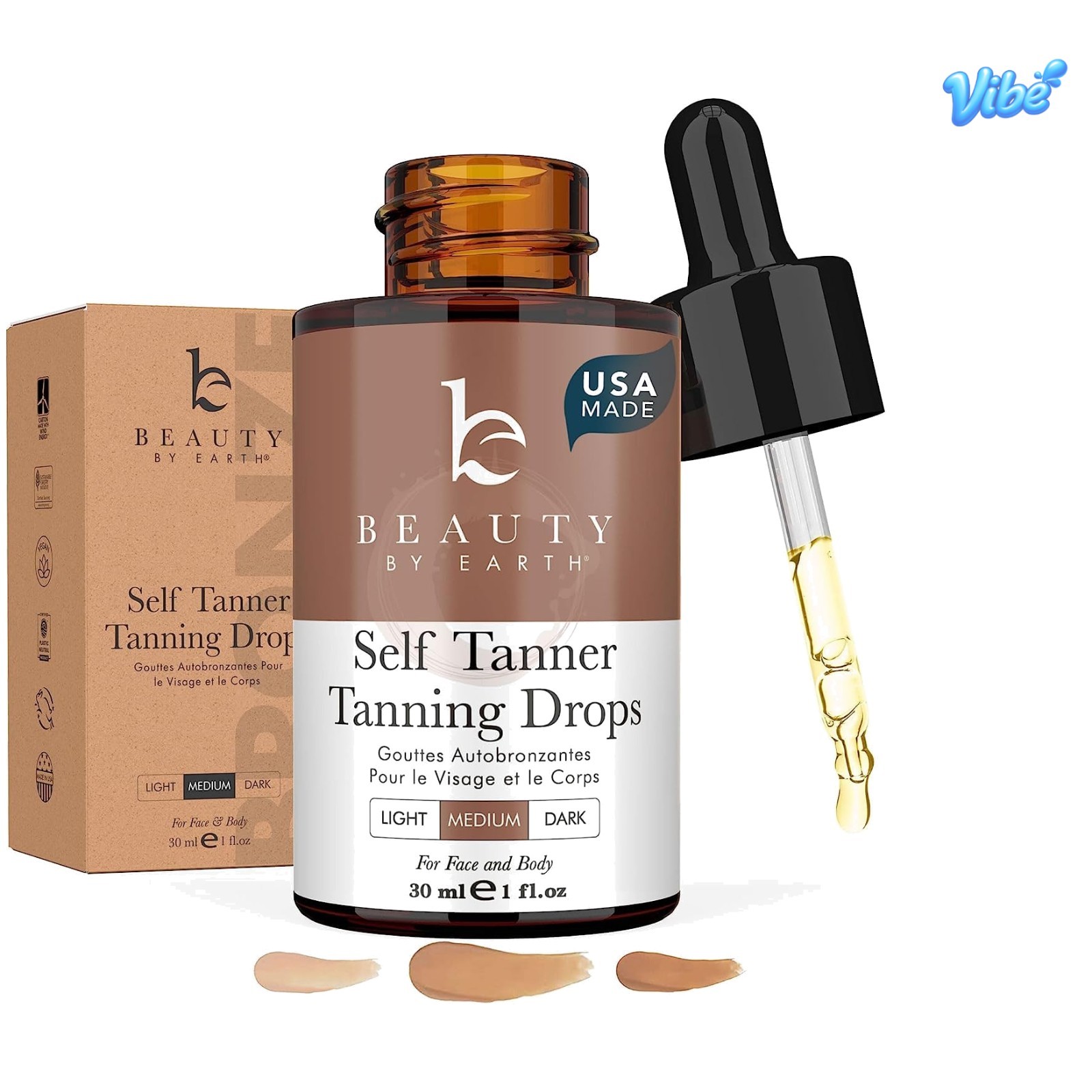 Self Tanning Drops -  Made with Natural & Organic Ingredients, Medium Face Ta...