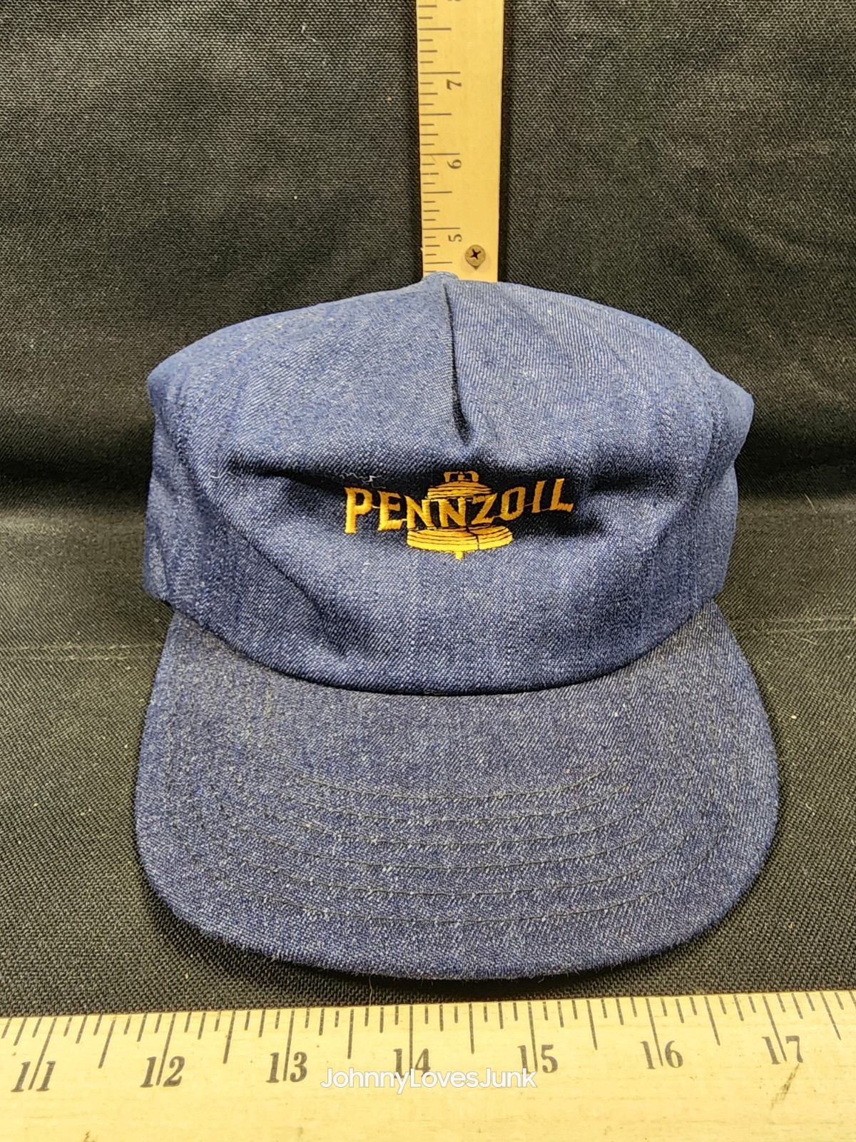 Vintage Pennzoil Oil Snapback Blue Denim Trucker Cap Used Advertising 
