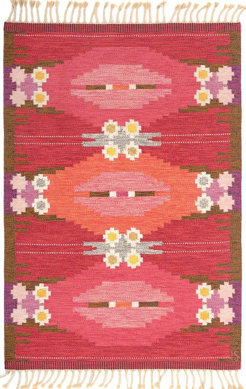 Antique Swedish Rug Blue Floral Vintage Kilim Boho Handmade 5x8 weave Area Rugs