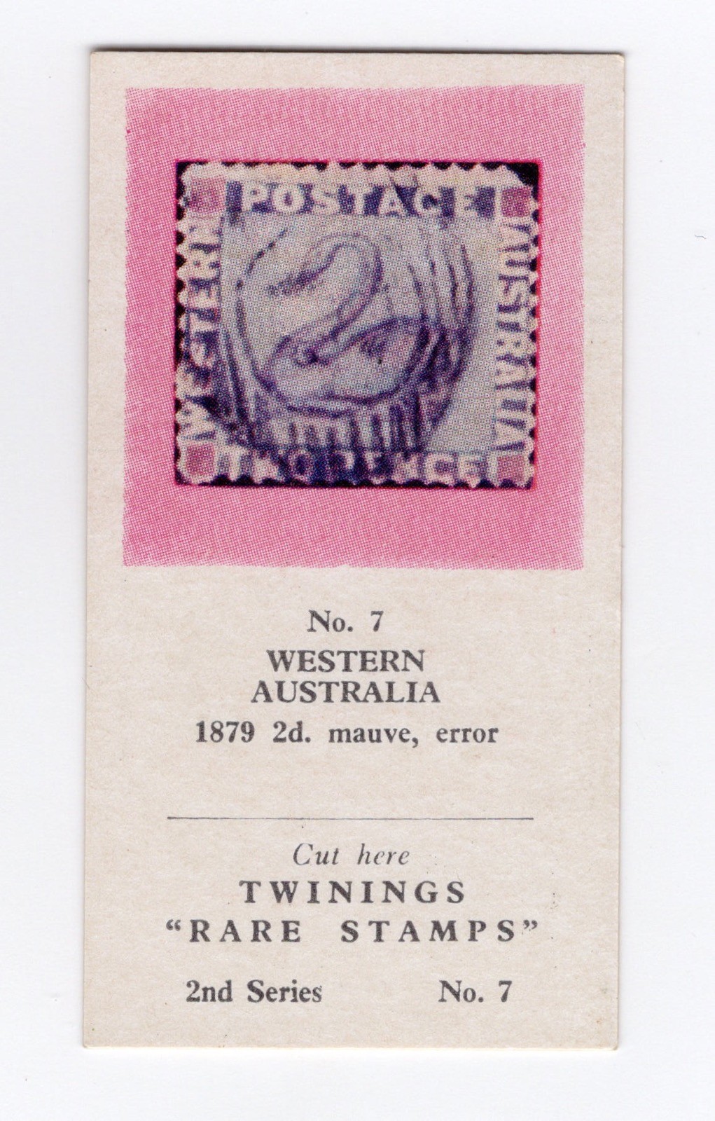Twinings Tea Rare Stamps “CARD” 1960 #07 Western Australia 1879 2d mauve error