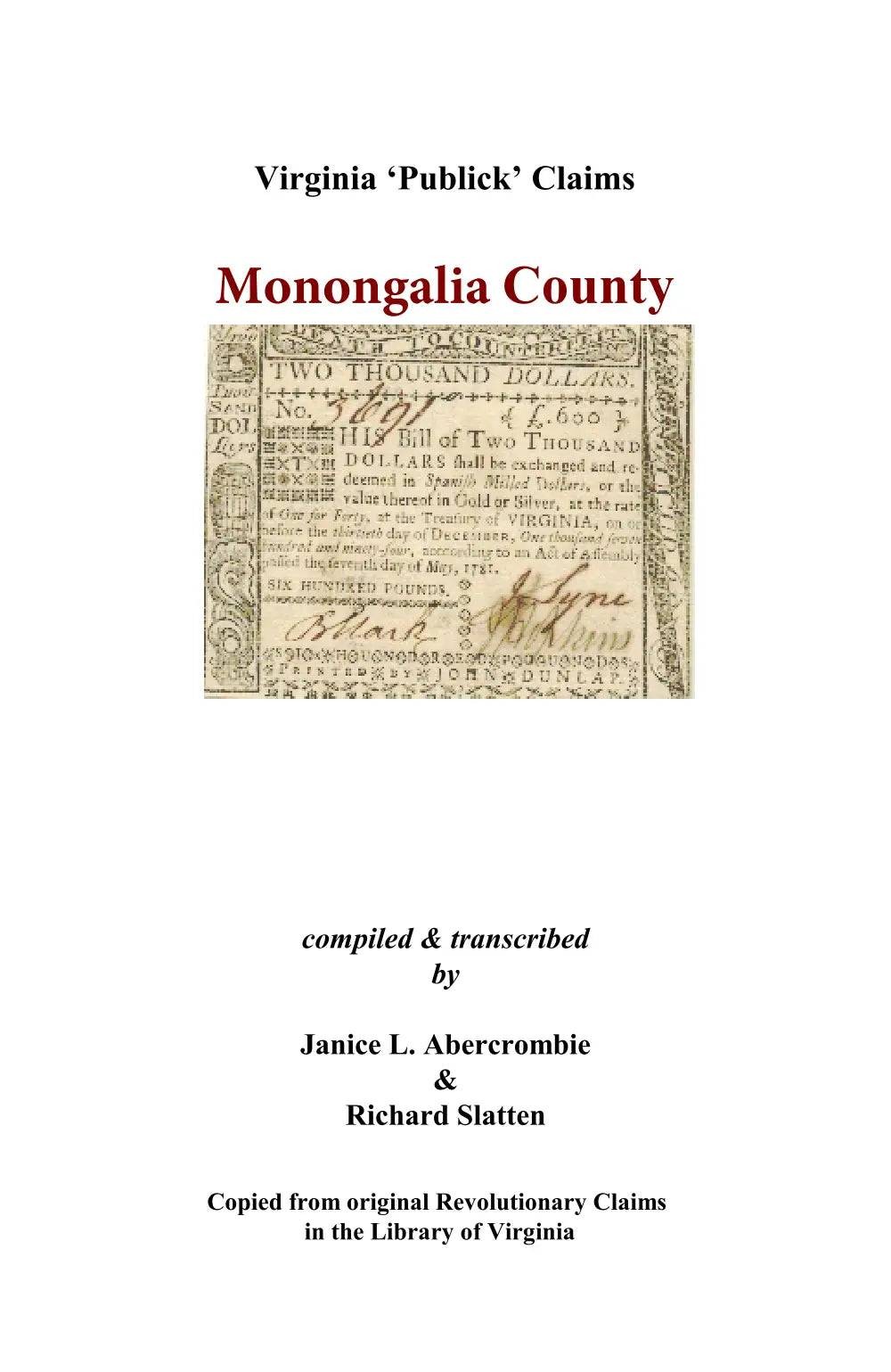 Monongalia County, Virginia Revolutionary Publick Claims GENEALOGY