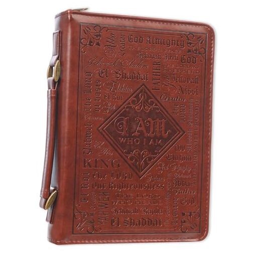  Men's Classic Bible Cover Names of God Exodus 34:6, Brown Faux Leather Large