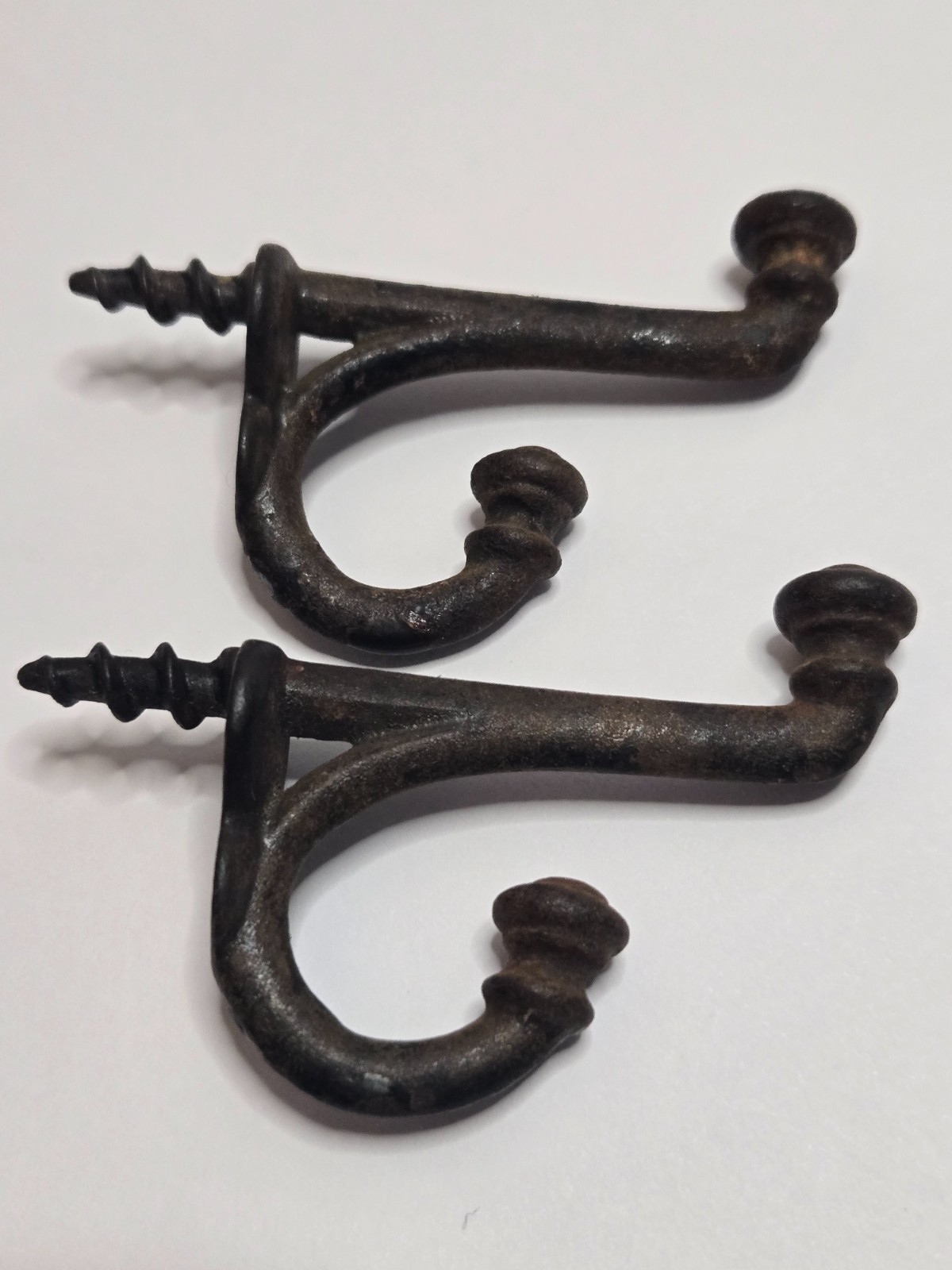Set of 2 Vintage Cast Iron Coat Hooks 3"